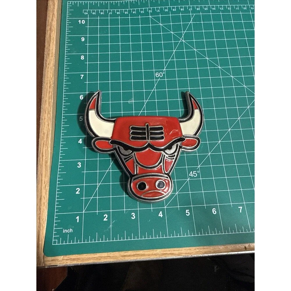 Vintage Chicago Bulls Enamel Belt Buckle Red Black Metal NBA Jordan Era Piece!